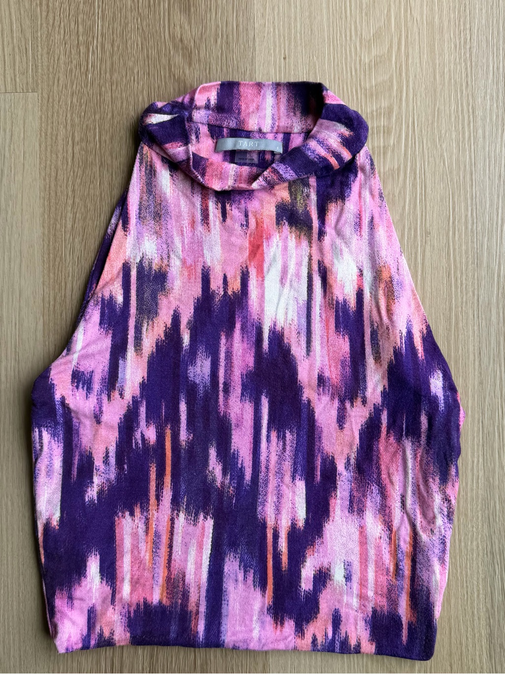 Tart Abstract Print Cowl Neck Knit Sleeveless Stretch Top Purple Pink S